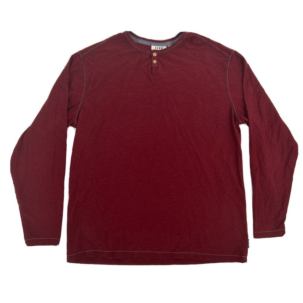 Rowm Henley Shirt Men's Large Burgundy Long Sleeve